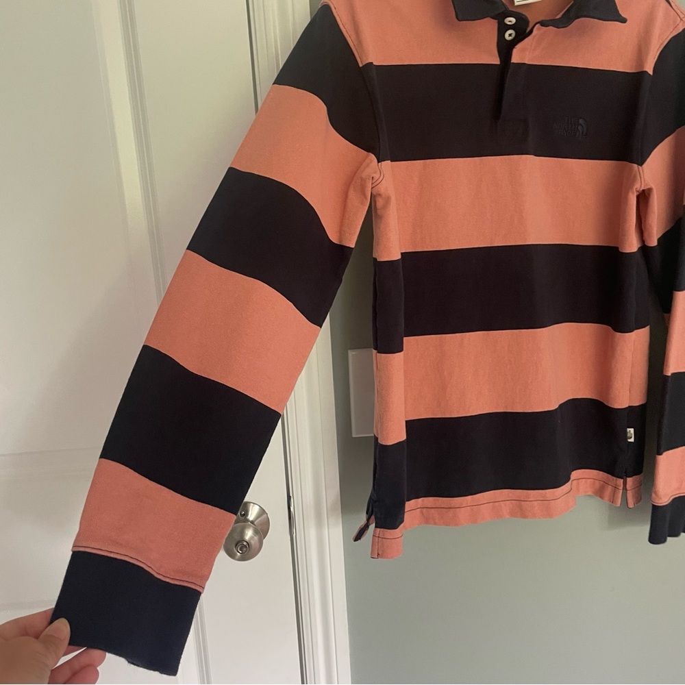The North Face Rugby Shirt Mens SMALL Long Sleeve Polo Striped Heavy Duty Warm - Picture 5 of 15